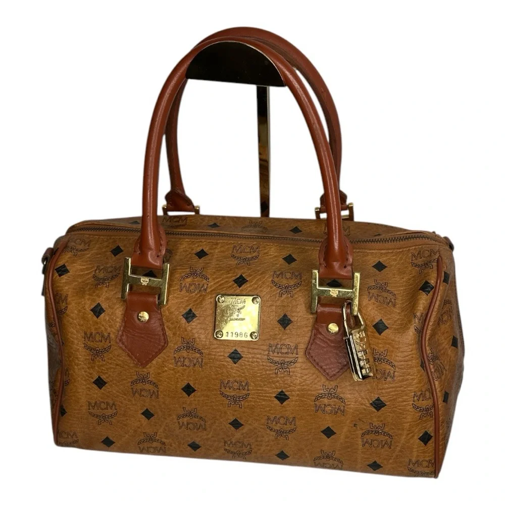 MCM Vicetos Monogram Cognac Boston Bag - Picture 1 of 12